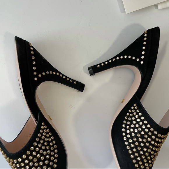 GUCCI Exaggerated point Crystal Suede Mules Black 37 7 glam era Renaissance - Picture 14 of 17